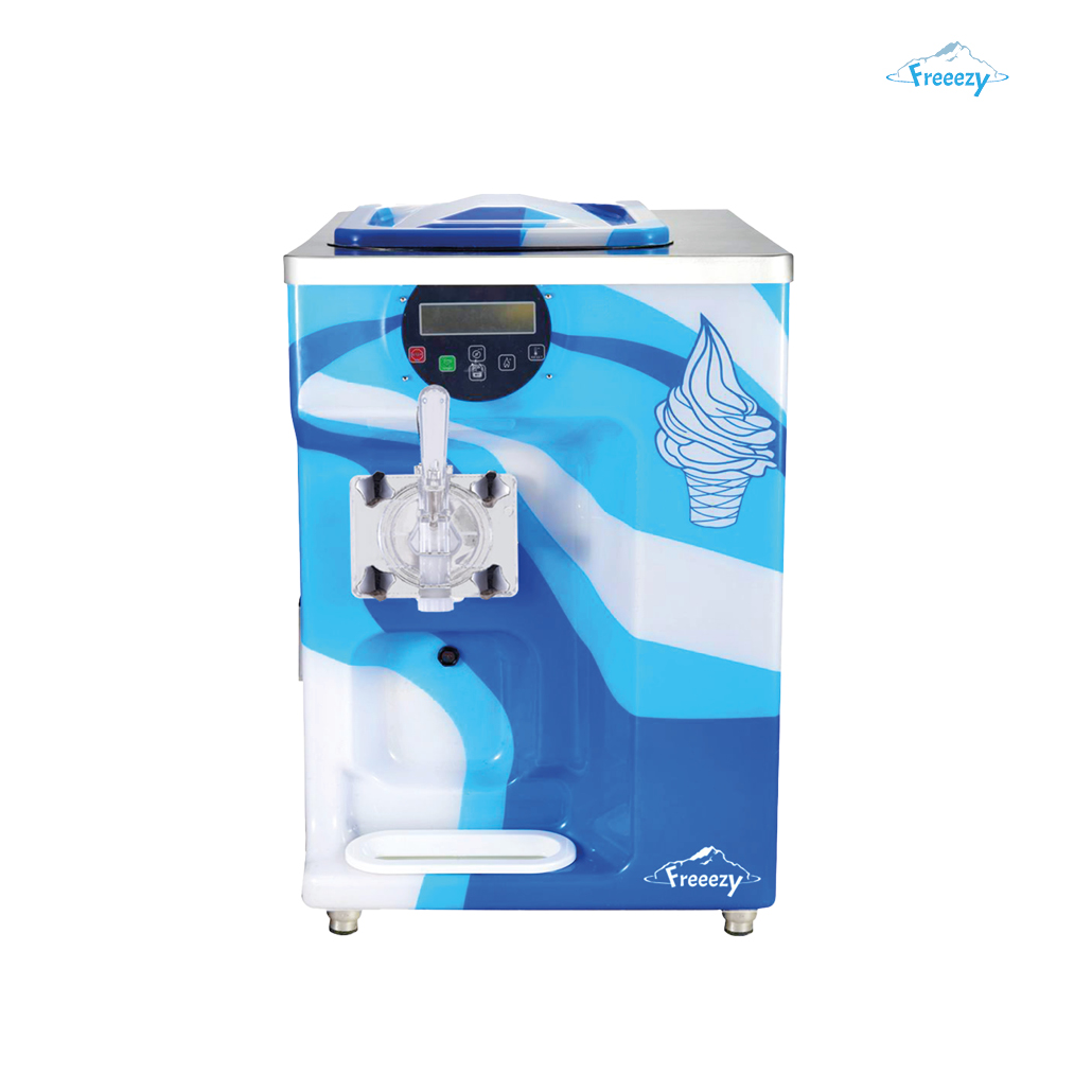 Softy_mini-Delux_blau Ansicht Freeezy Softeismaschine in Blau, Modell: Mini-Delux