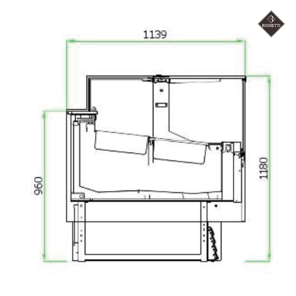 bridge_vitrine_rossetti_technische_grafik_4 Technische Grafik mit Maßen Eisvitrine Bridge 1180 Rossetti